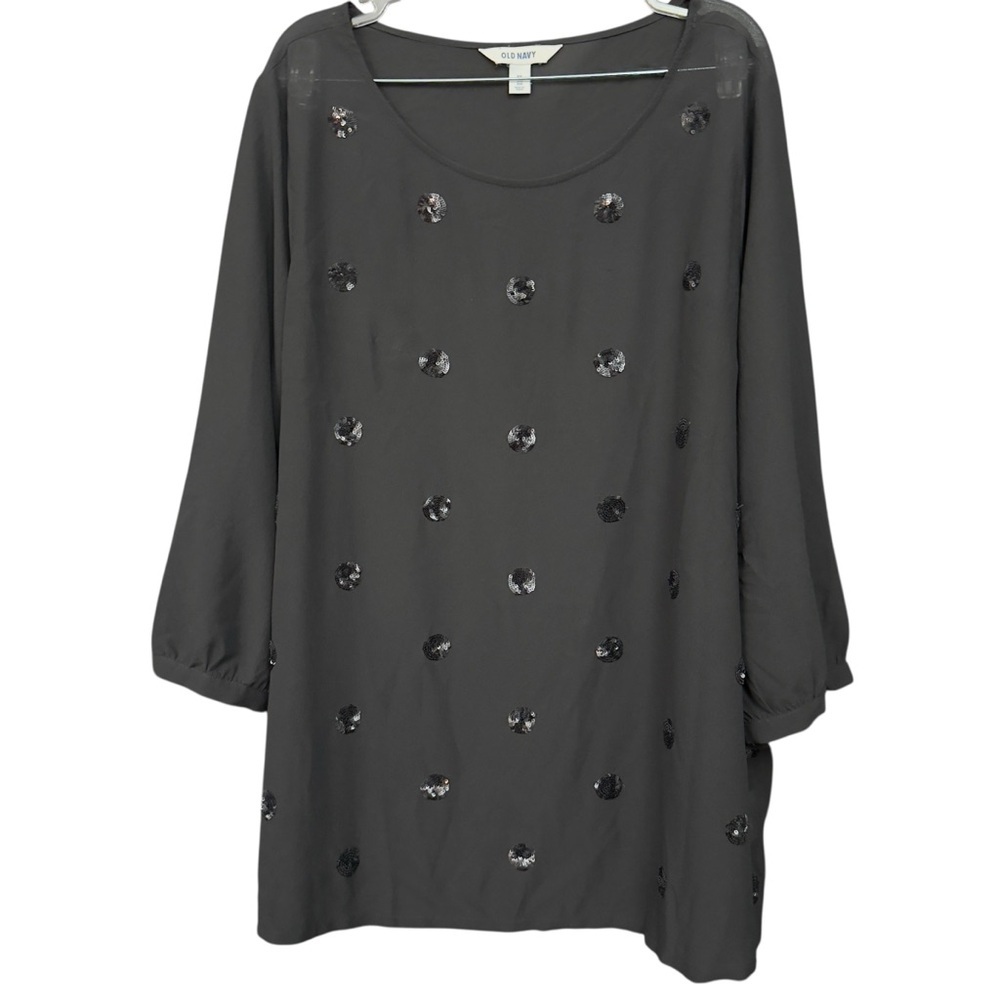 OLD NAVY Black Sequin Polka Dot 3/4 Sleeve Blouse Tunic XXL - Picture 1 of 8